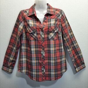 Cato Roll Up Long Sleeve Collared Button Down Plaid Shirt l Size: S